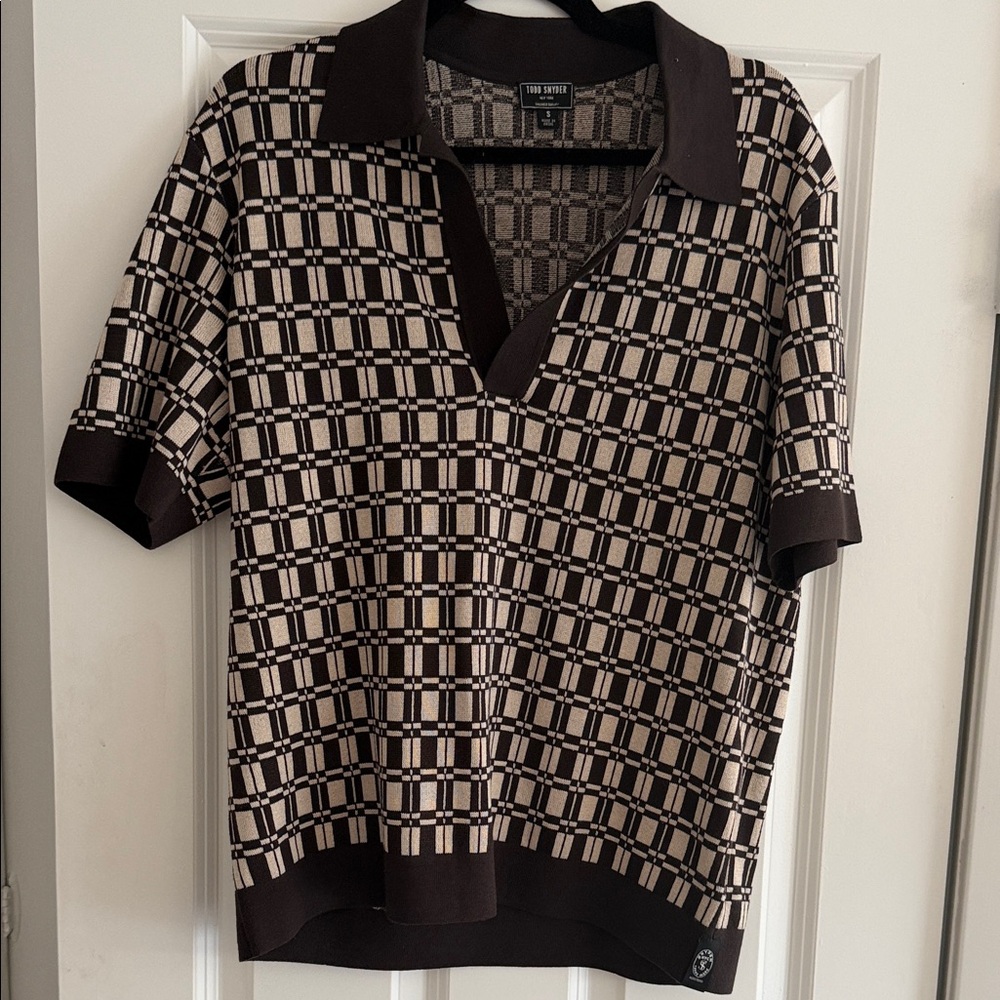 Todd Snyder Brown and Cream Checked Polo Shirt